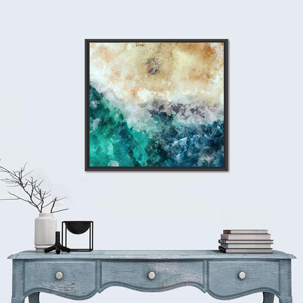 Aerial Beach Abstract Wall Art in a room, square