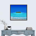 Turquoise Atoll Sandbar with Palm Trees Wall Art