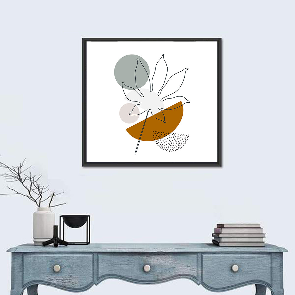 Palm Leaf with Geometric Shapes Wall Art in a room, square