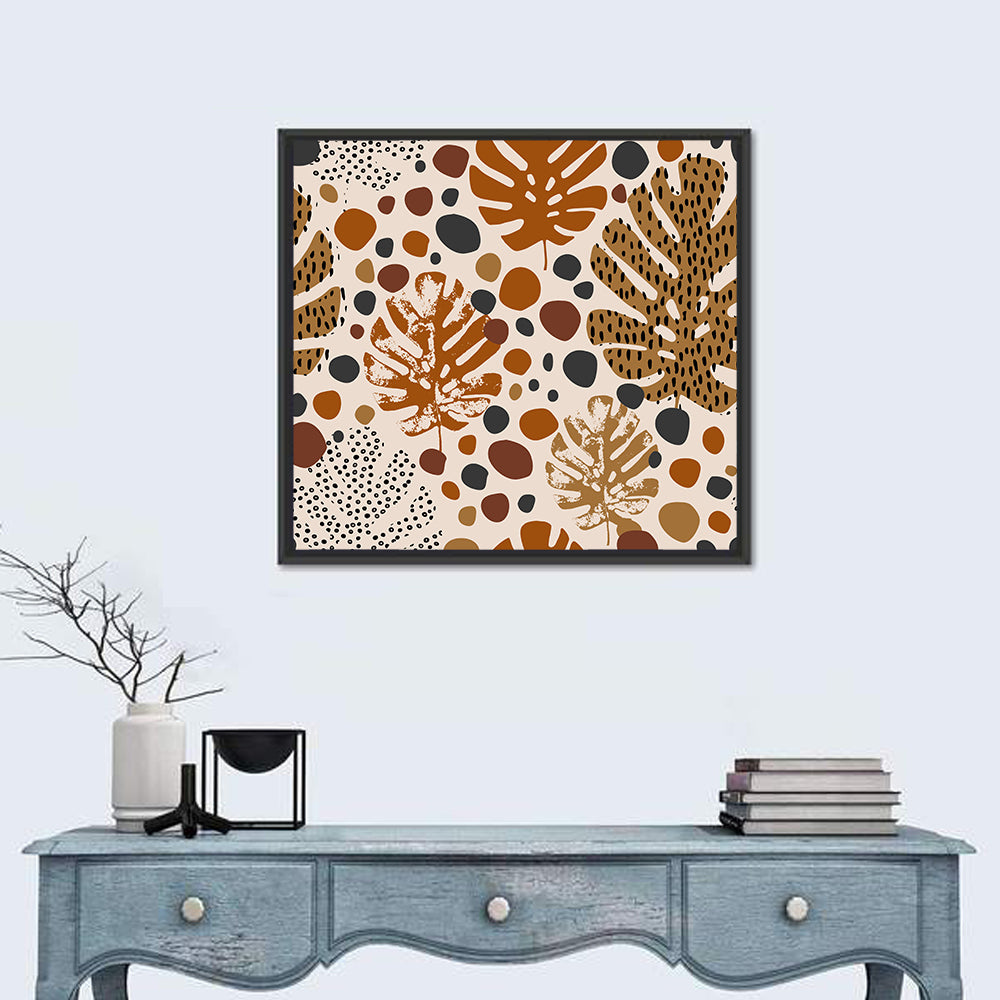 Monstera and Palm Leaf Pattern Wall Art in a room, square