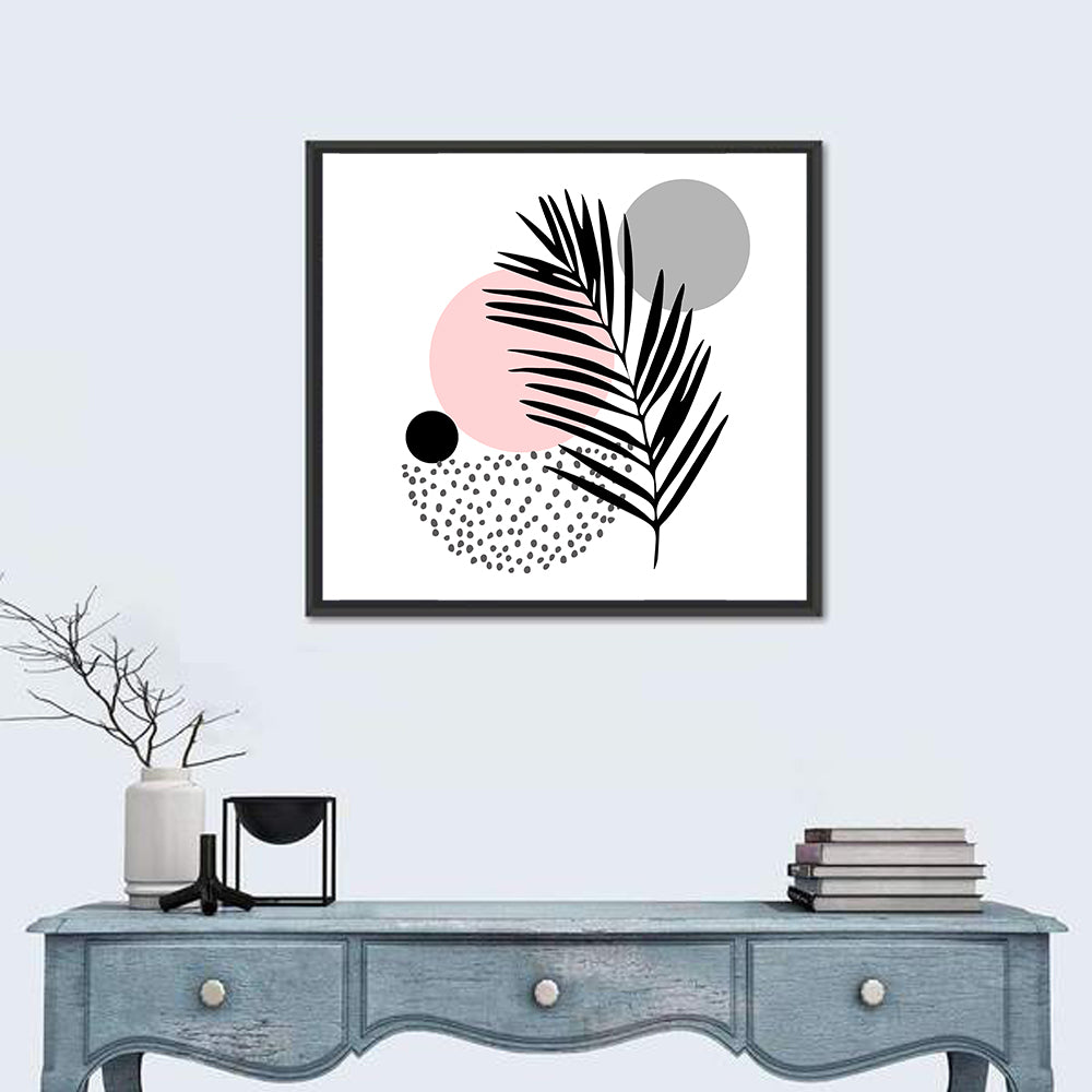 Stippled Palm Leaf Illustration Wall Art in a room, square
