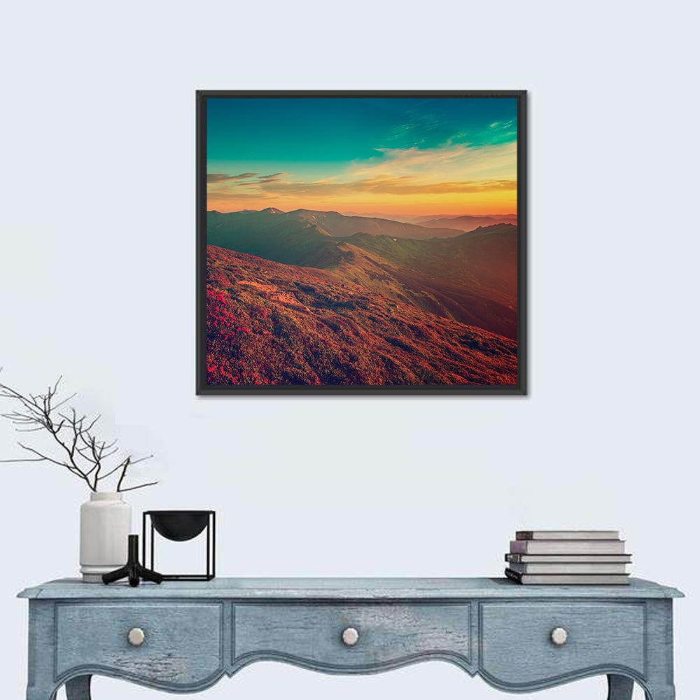 Alpine Rhododendrons at Golden Sunrise Wall Art in a room, square