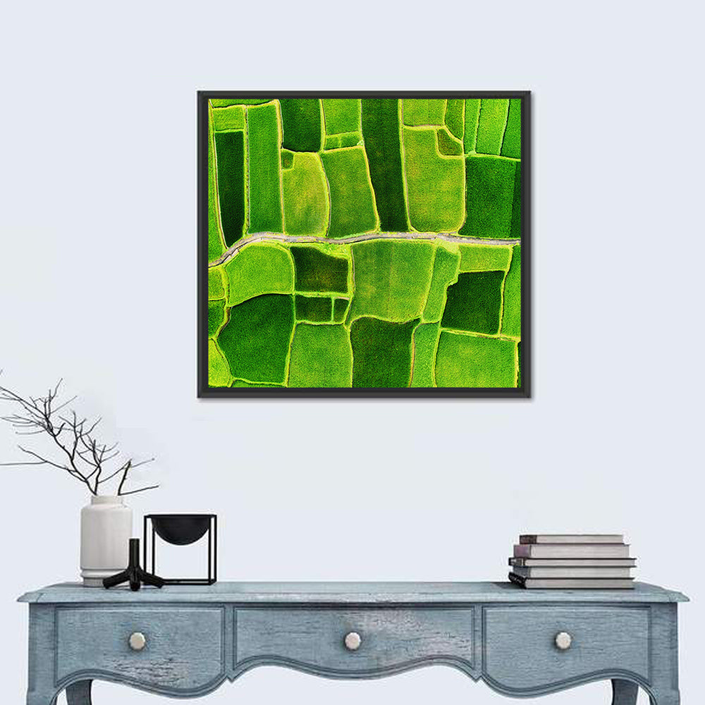 Verdant Rice Terrace Grid Wall Art in a room, square