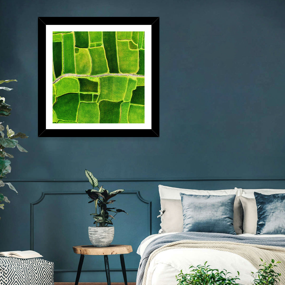 Verdant Rice Terrace Grid Wall Art in a room, square