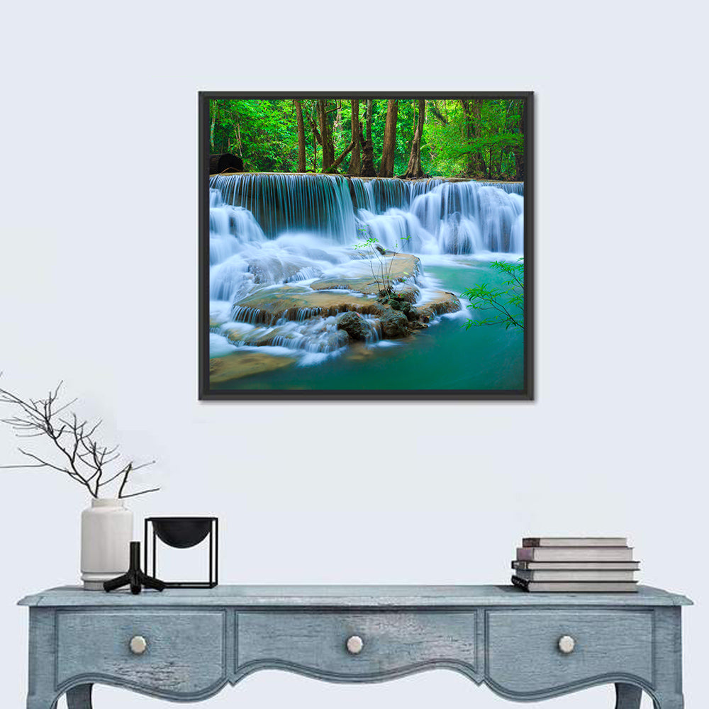 Huay Ma Khamin Erawan Waterfall Wall Art in a room, square