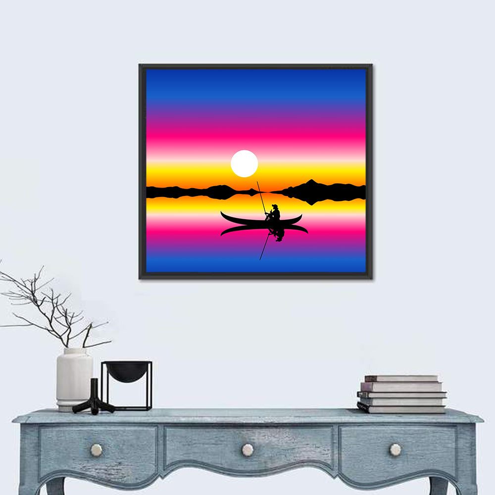 Fisherman Silhouette at Sunset Wall Art