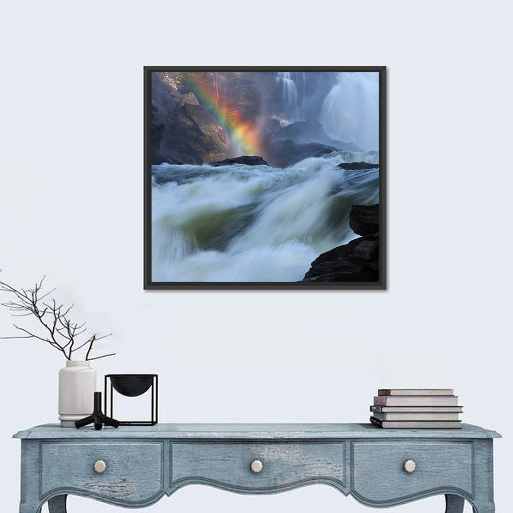 Rainbow Over Rushing River Wall Art in a room, square