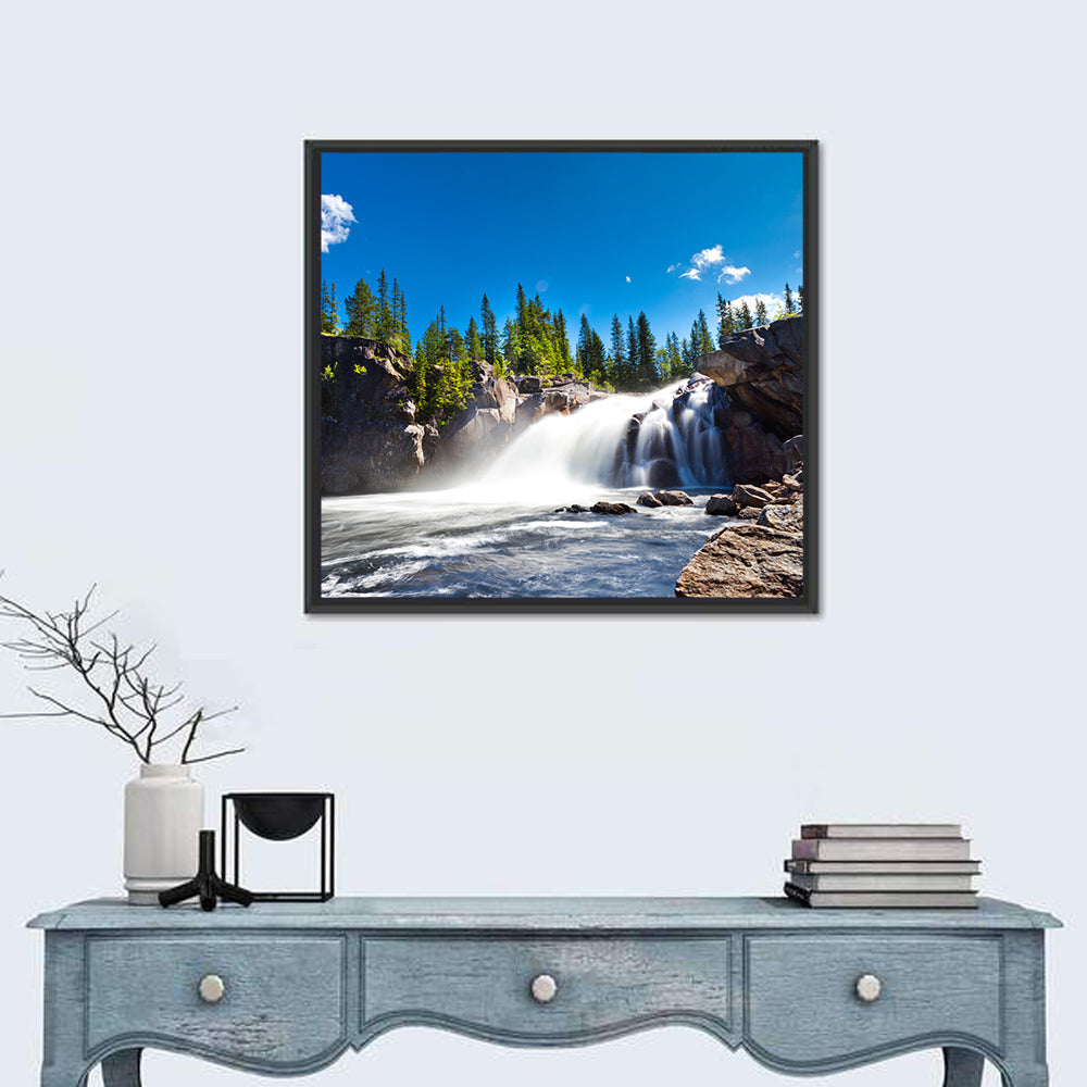 Misty Blue Waterfall Wall Art in a room, square