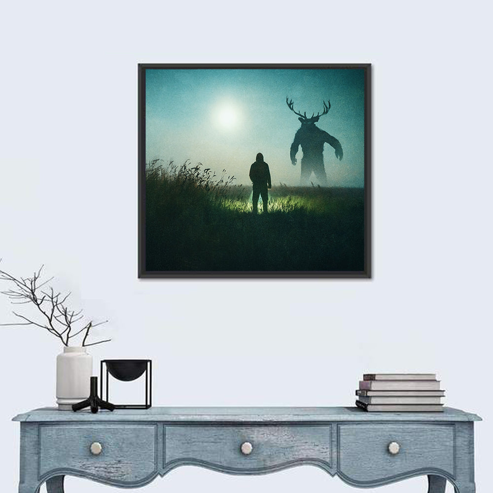 Antlered Shadow in Mist Wall Art in a room, square