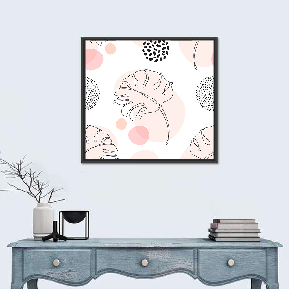 Blush Monstera Leaf Pattern Wall Art in a room, square