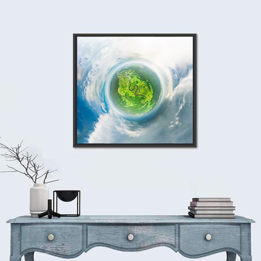 Spherical Forest from Space Wall Art in a room, square