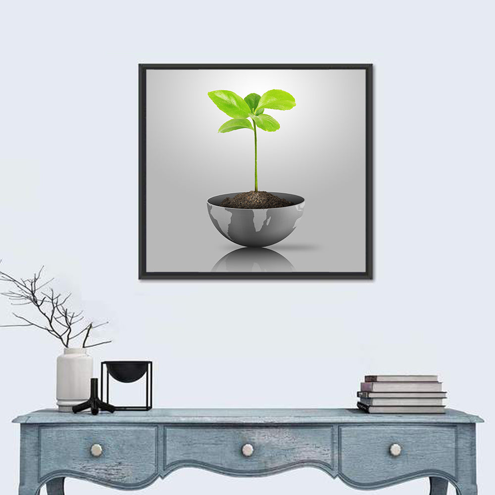 Young Plant on Globe Wall Art in a room, square
