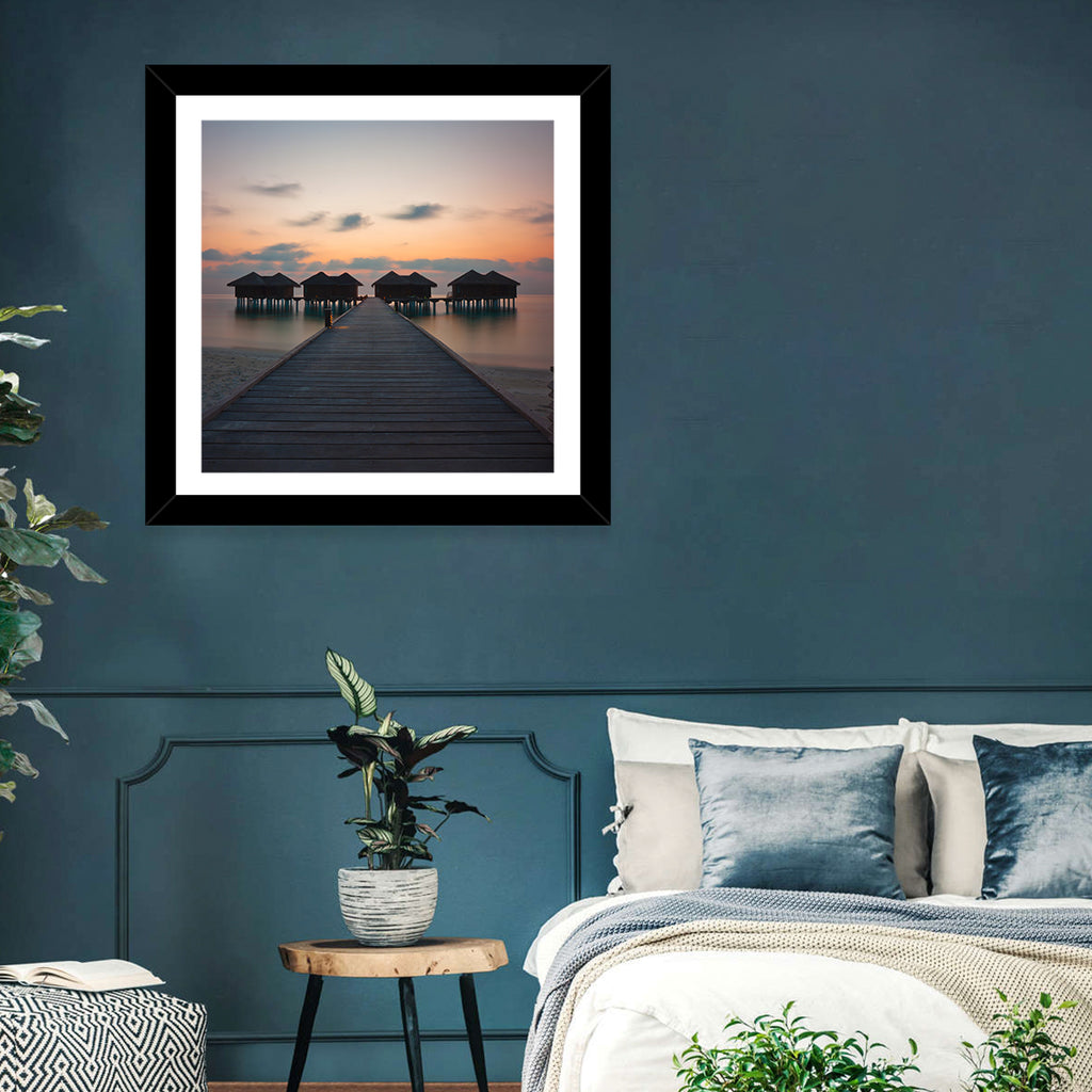 Overwater Bungalows at Sunset Wall Art