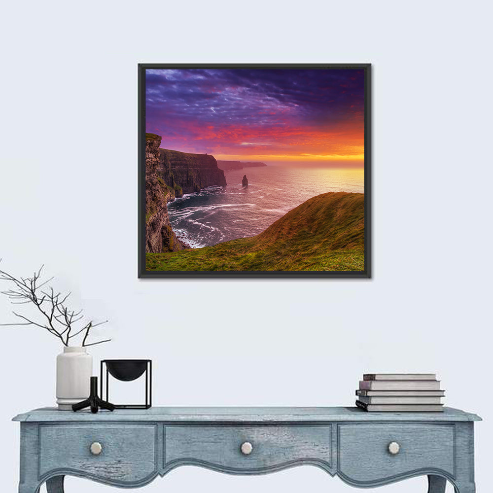 Cliffs of Moher Sea Stack at Sunset Wall Art in a room, square