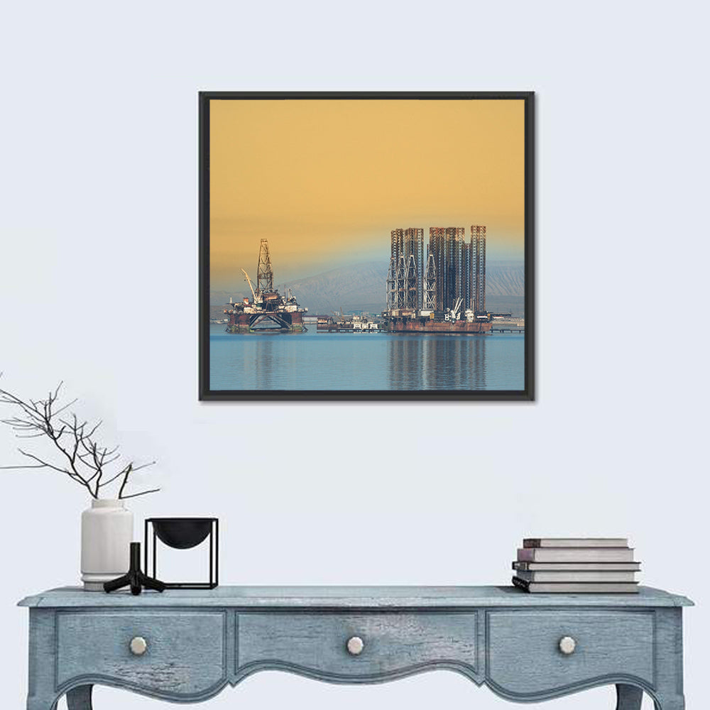 Baku Oil Rigs at Dusk Wall Art in a room, square