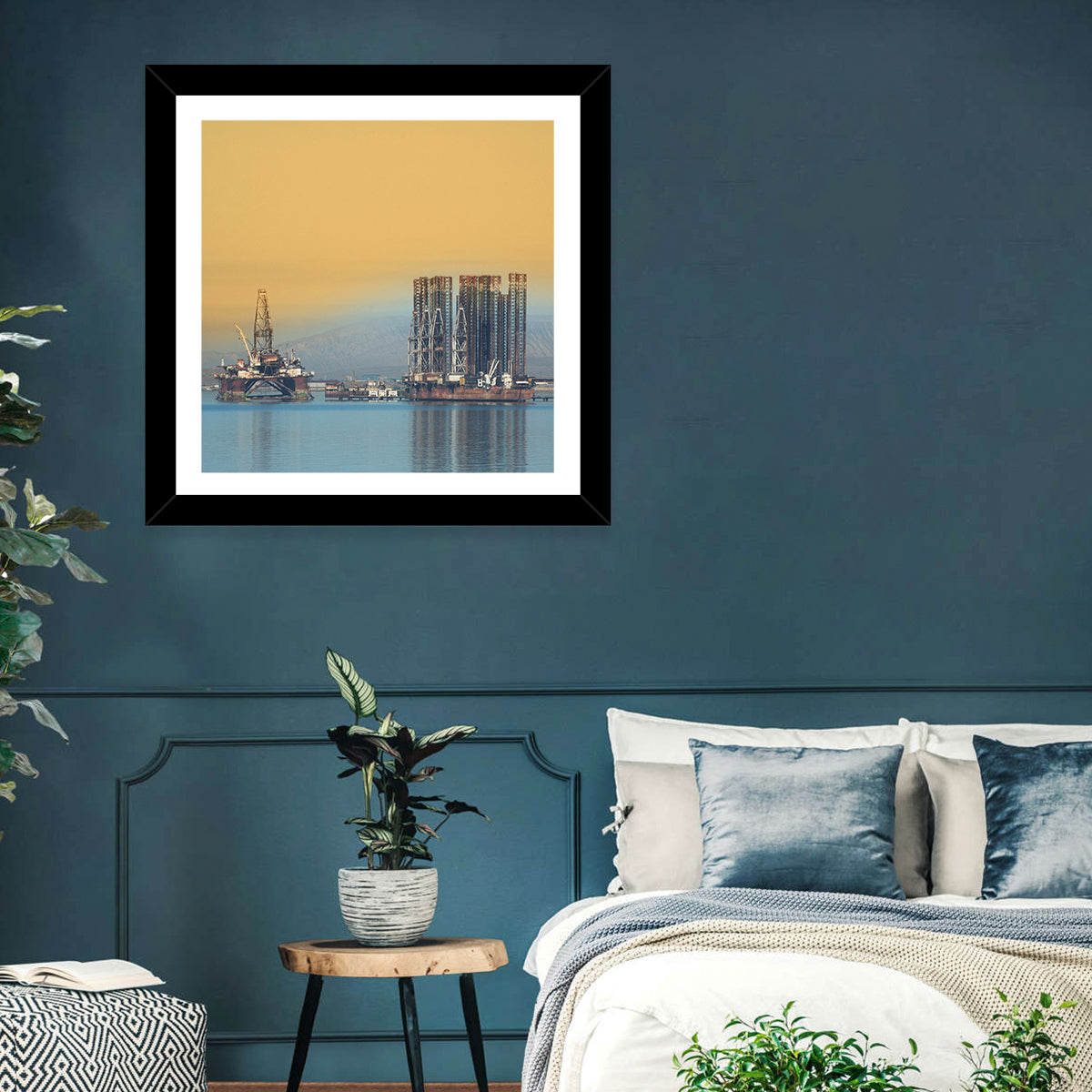 Baku Oil Rigs at Dusk Wall Art in a room, square