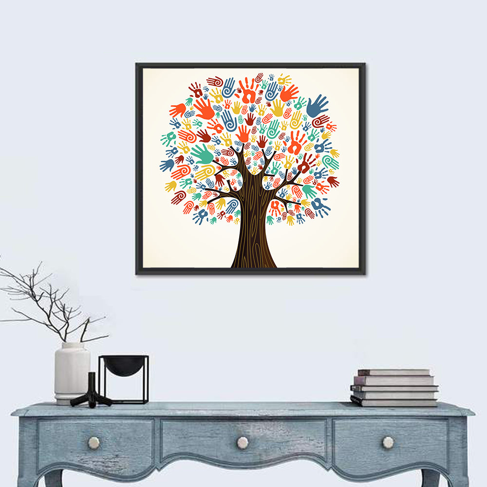 Colorful Handprint Tree Wall Art