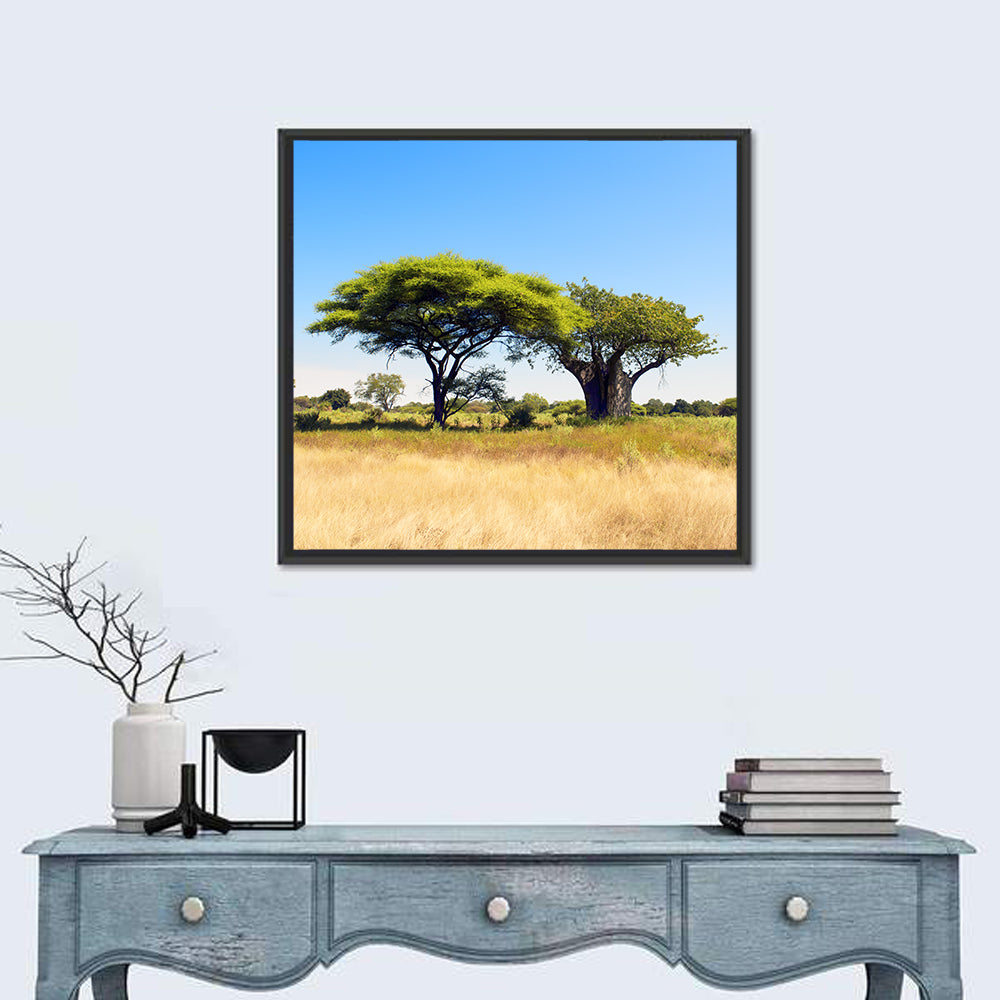 Acacia and Baobab Trees Wall Art in a room, square