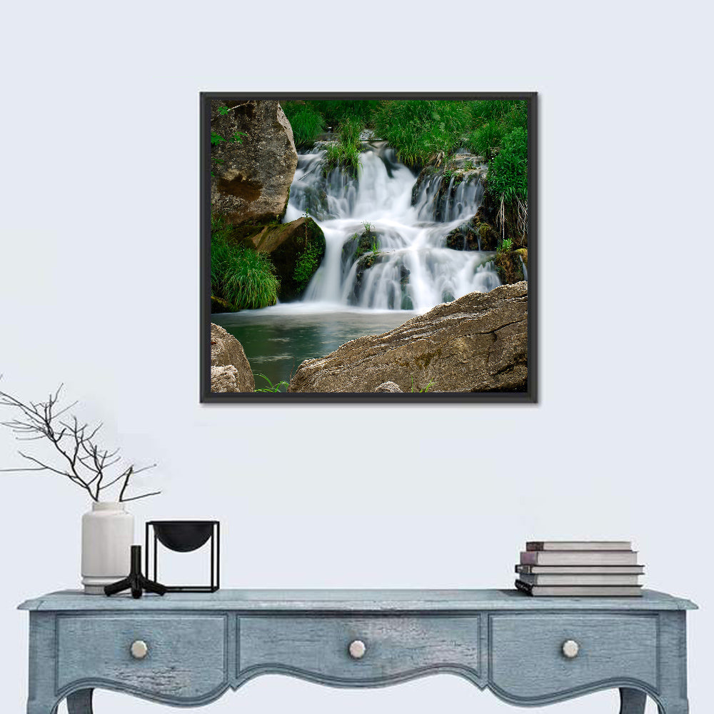 Moss Covered Rocky Waterfall Wall Art