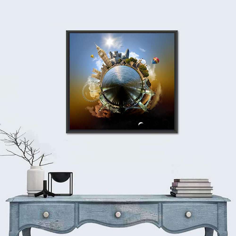 Miniature Planet London Skyline Wall Art in a room, square