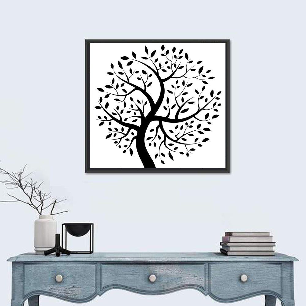 Black Tree Silhouette Wall Art in a room, square