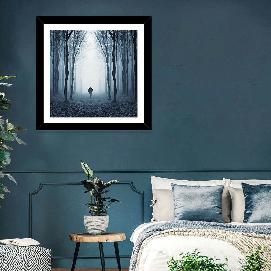 Lone Figure in Misty Forest Wall Art