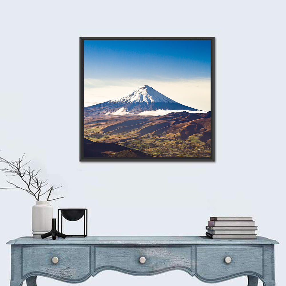 Cotopaxi Volcano Landscape Wall Art in a room, square
