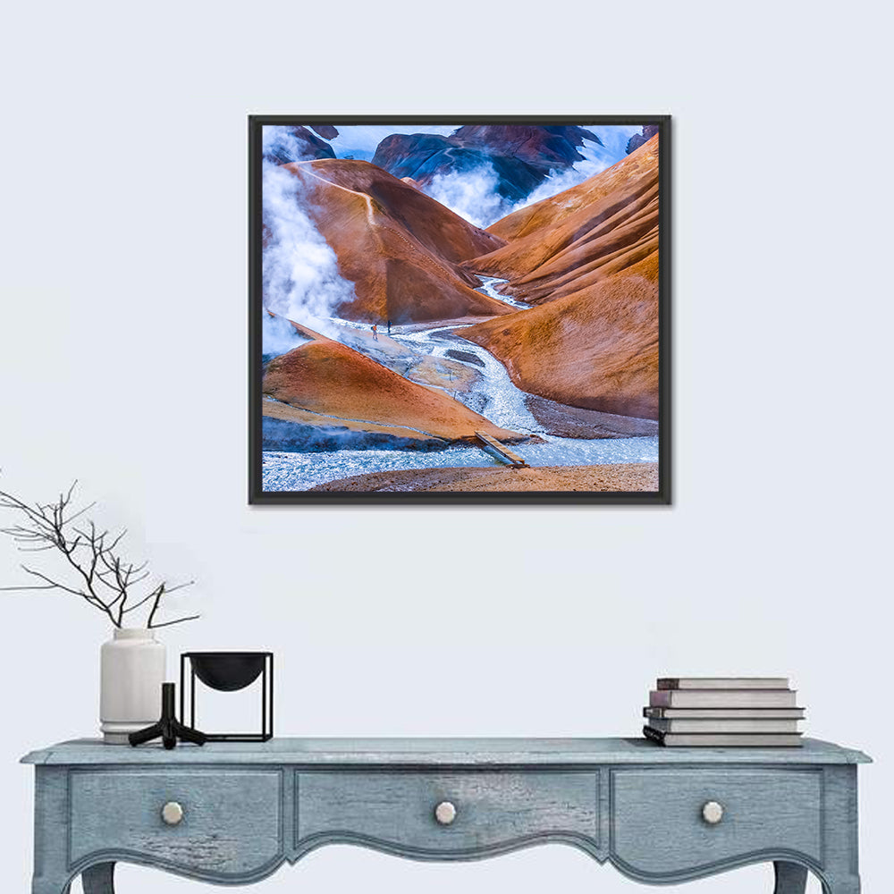 Geothermal Valley with Footbridge Wall Art in a room, square