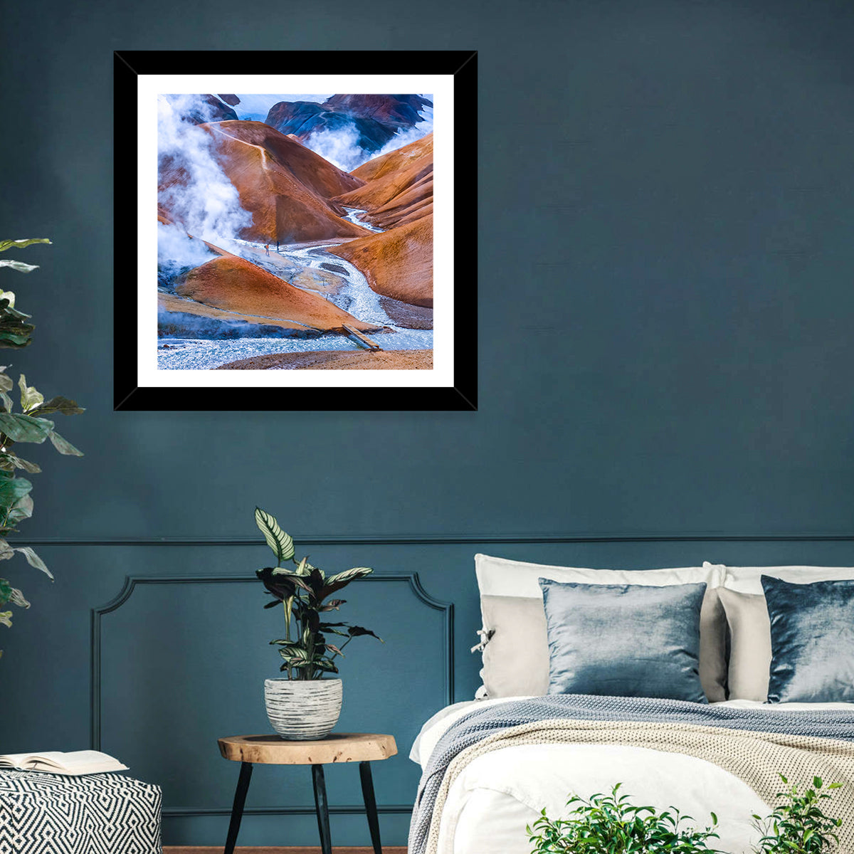 Geothermal Valley with Footbridge Wall Art in a room, square