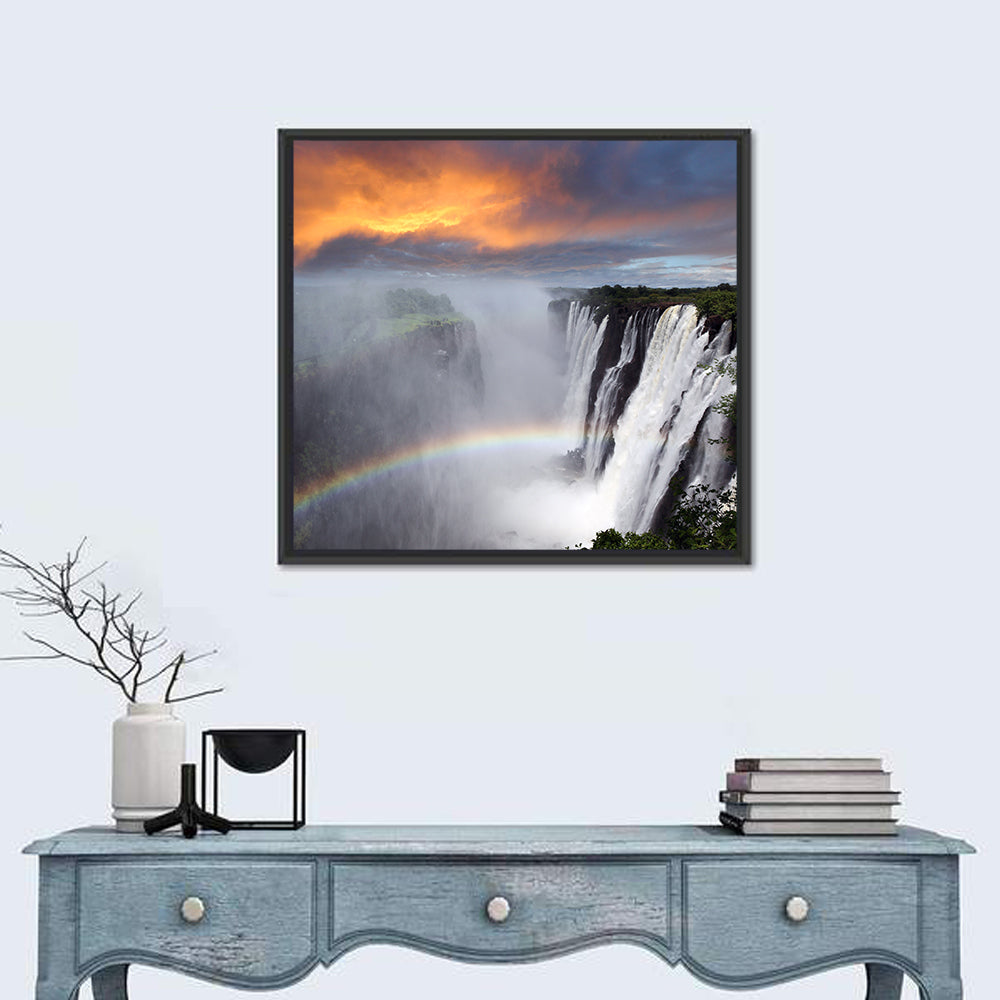Victoria Falls Rainbow at Dusk Wall Art in a room, square