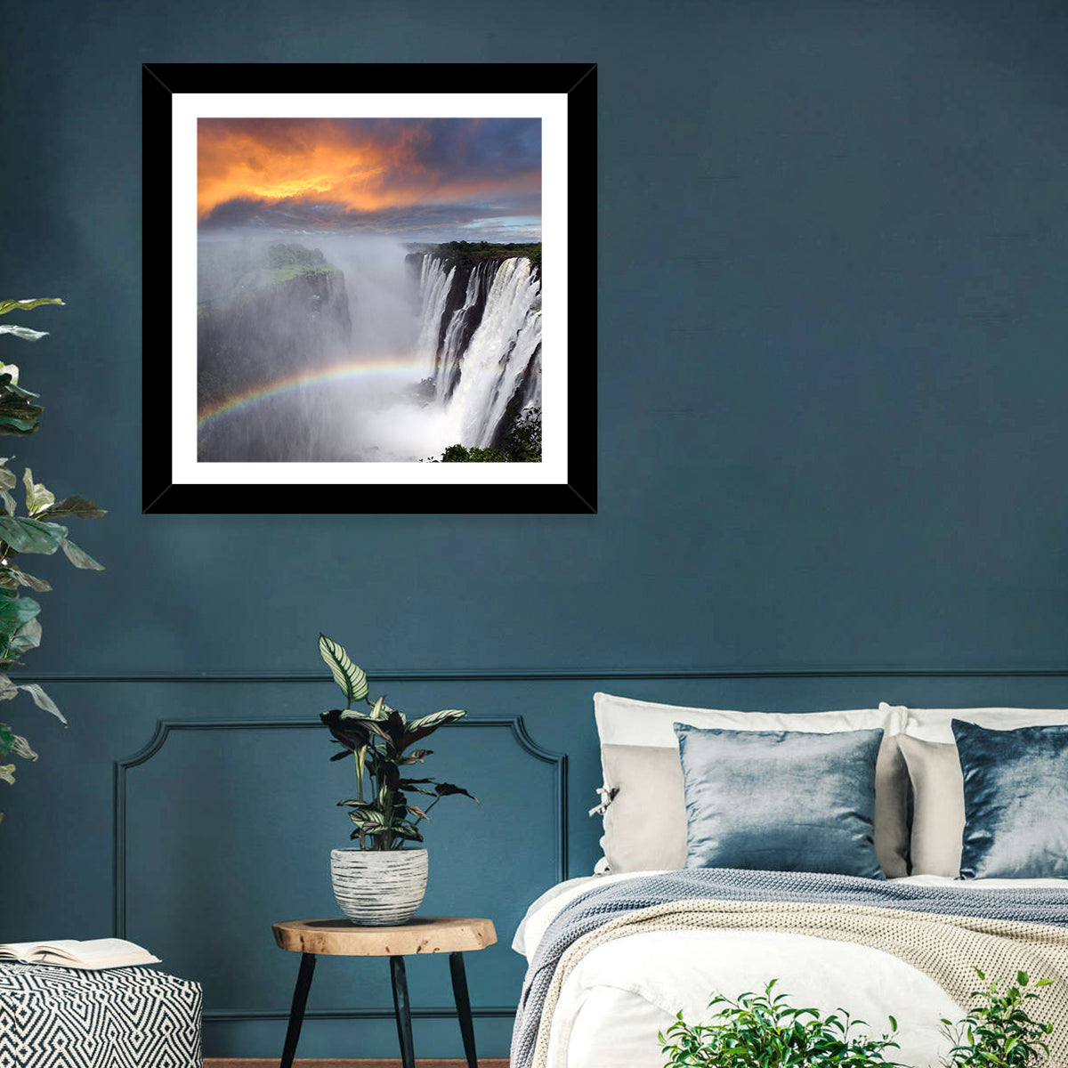 Victoria Falls Rainbow at Dusk Wall Art in a room, square
