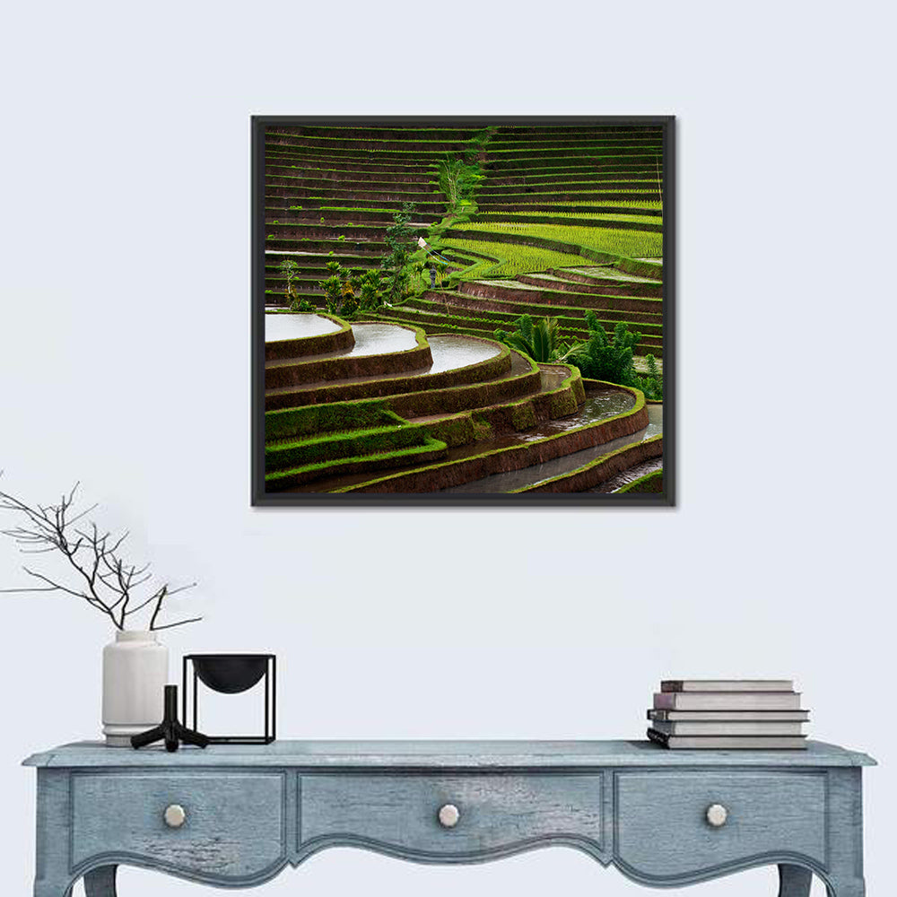 Lush Rice Terraces Wall Art in a room, square