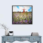 Ink Wash Windmill in Blooming Field Wall Art