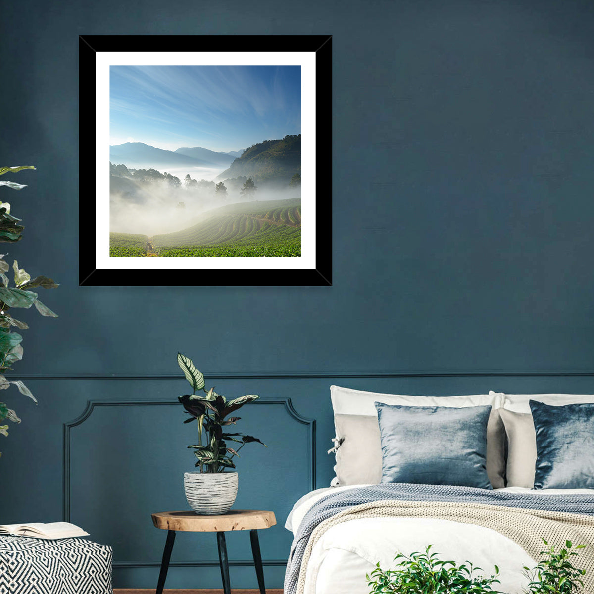 Sunlit Terraced Tea Hills Wall Art in a room, square