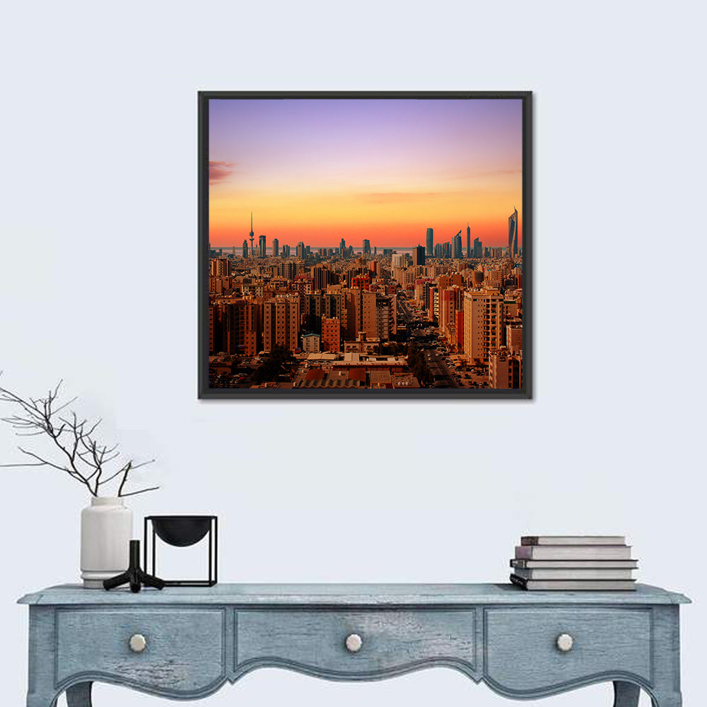 Kuwait City Skyline at Dusk Wall Art in a room, square