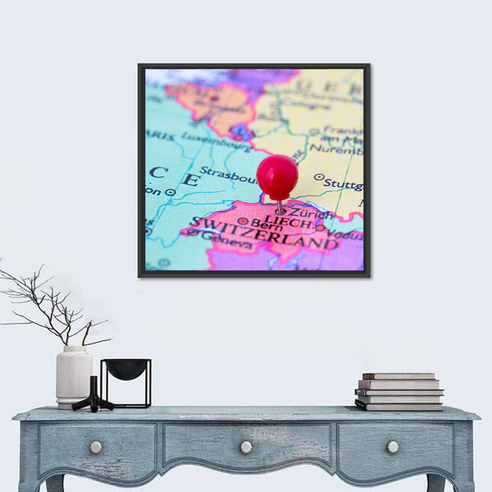 Zurich Map with Red Pin Wall Art