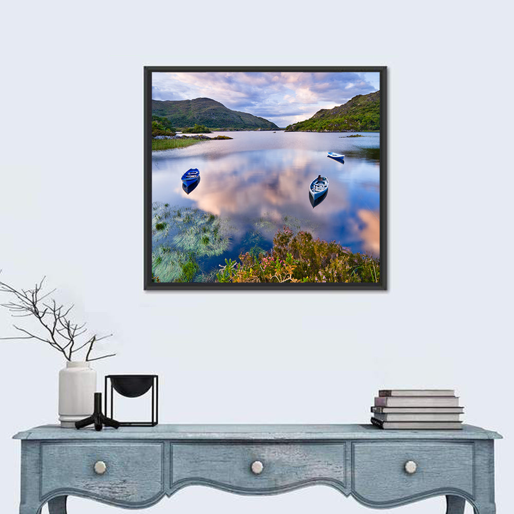 Lough Leane Rowboats at Dusk Wall Art in a room, square