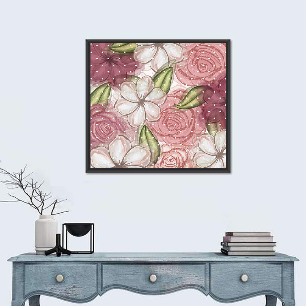Vintage Floral Pattern with Polka Dots Wall Art