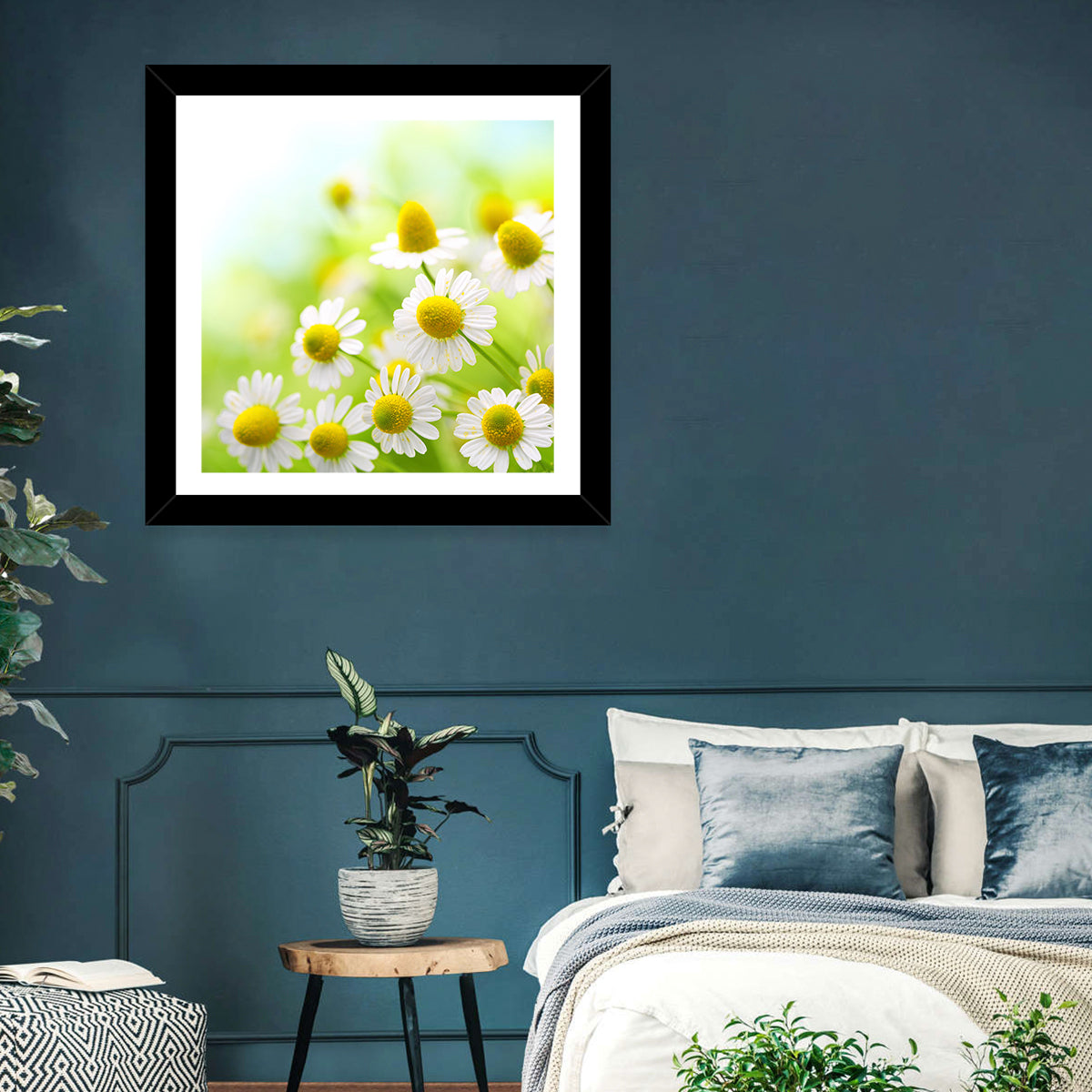 Chamomile Close-up Wall Art in a room, square