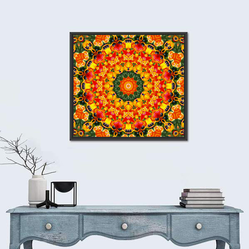 Floral Kaleidoscope Mandala Wall Art in a room, square