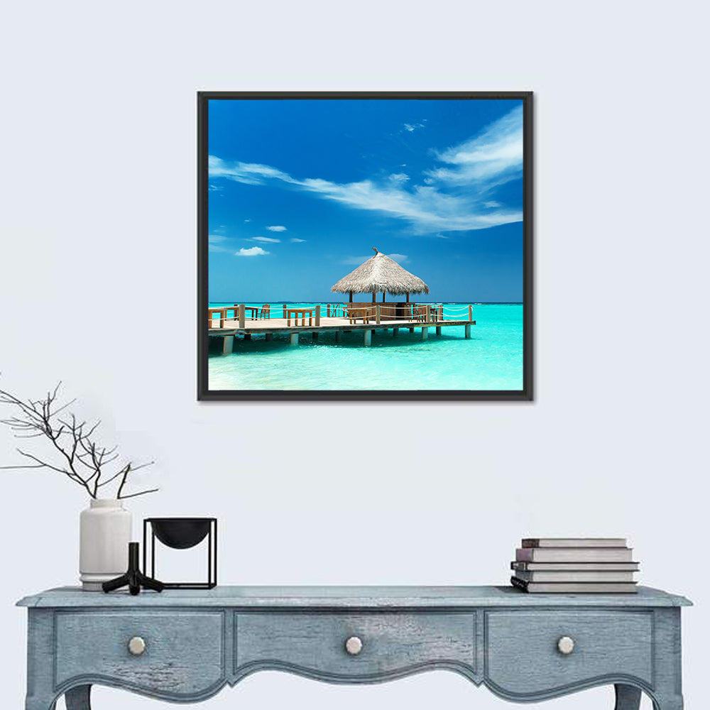 Thatched Beach Bar Pier Wall Art in a room, square