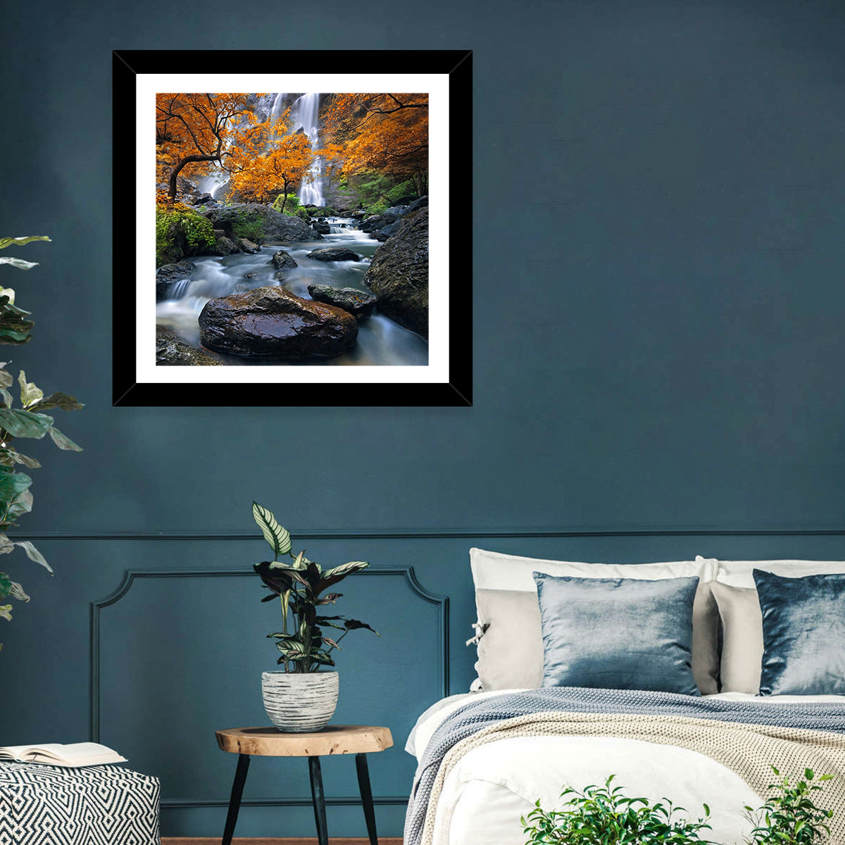 Konglan Autumn Waterfall Wall Art in a room, square
