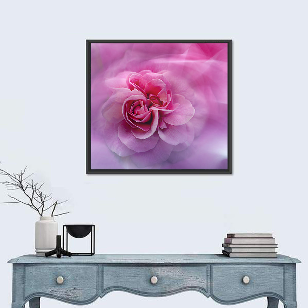 Ethereal Pink Rose Bloom Wall Art in a room, square