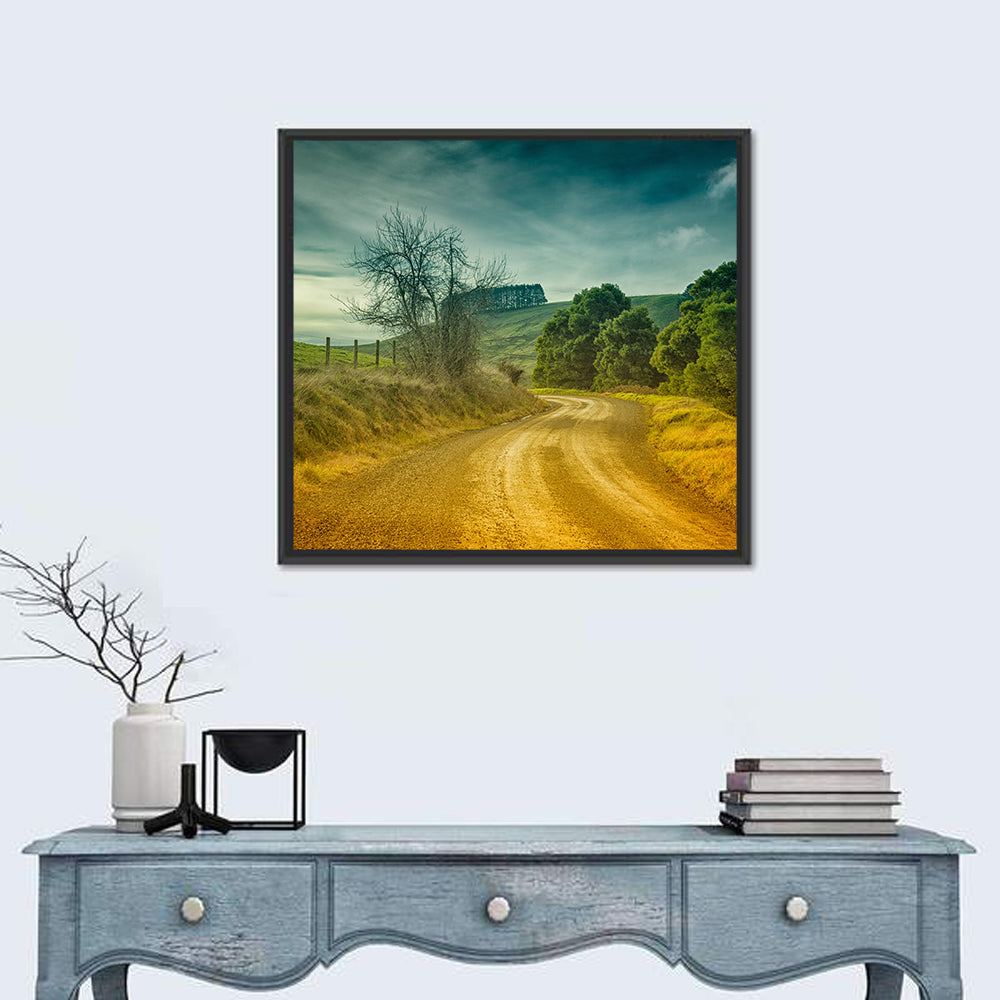 Golden Country Road Wall Art in a room, square