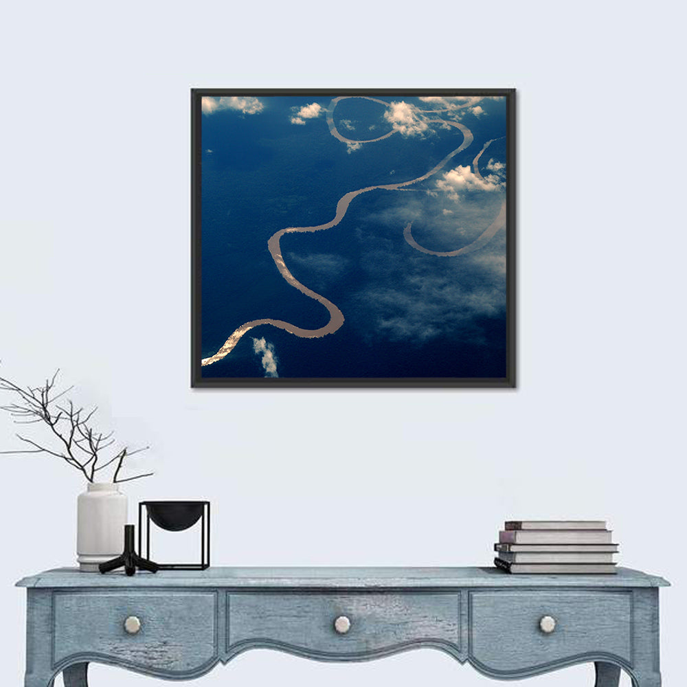 Sunlit Meander of the Amazon River Wall Art in a room, square