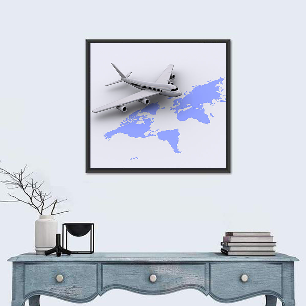Airplane Over World Map Wall Art