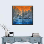 Sunset Over Winter Forest Lake Wall Art
