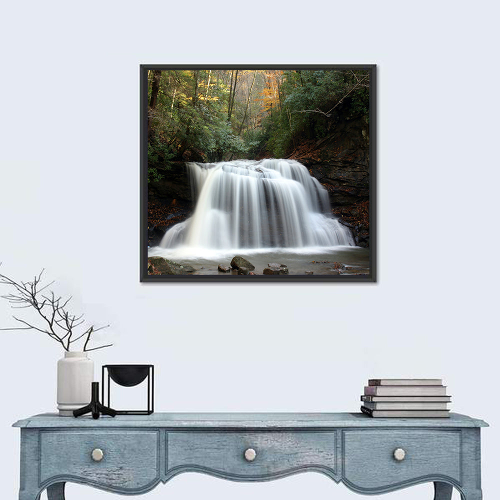 Holly River Autumn Waterfall Wall Art in a room, square