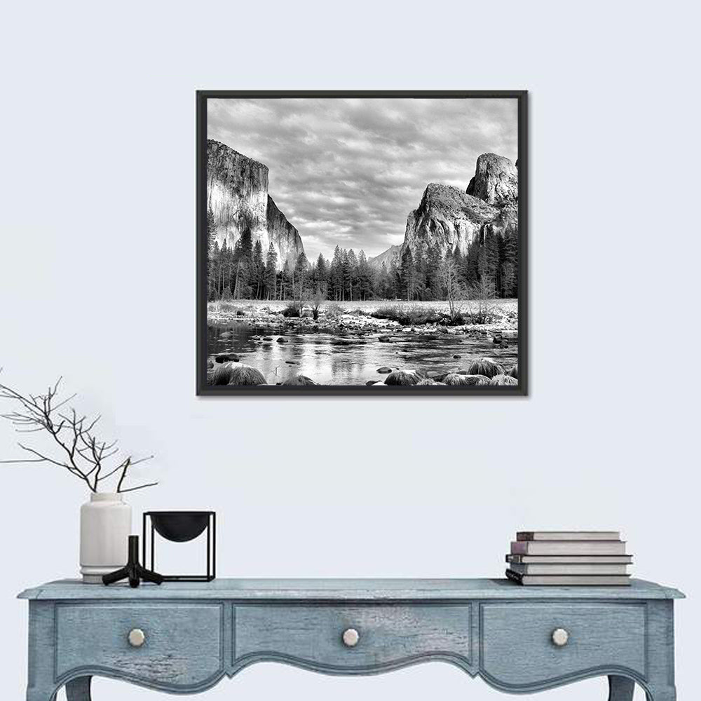 Yosemite Valley Winter View Wall Art in a room, square