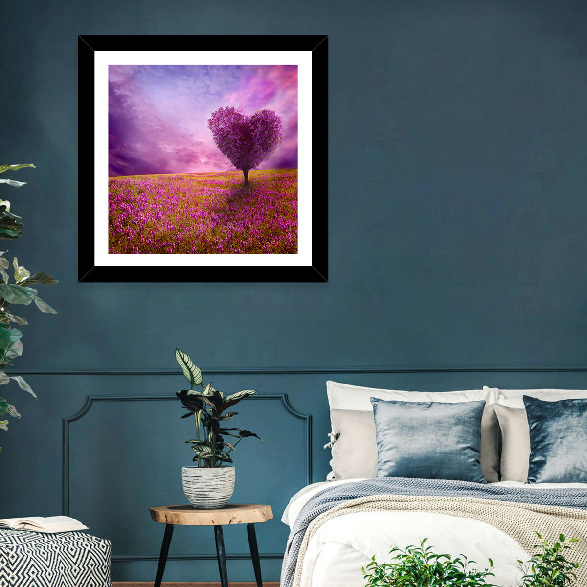 Heart-shaped Tree at Sunset Wall Art in a room, square